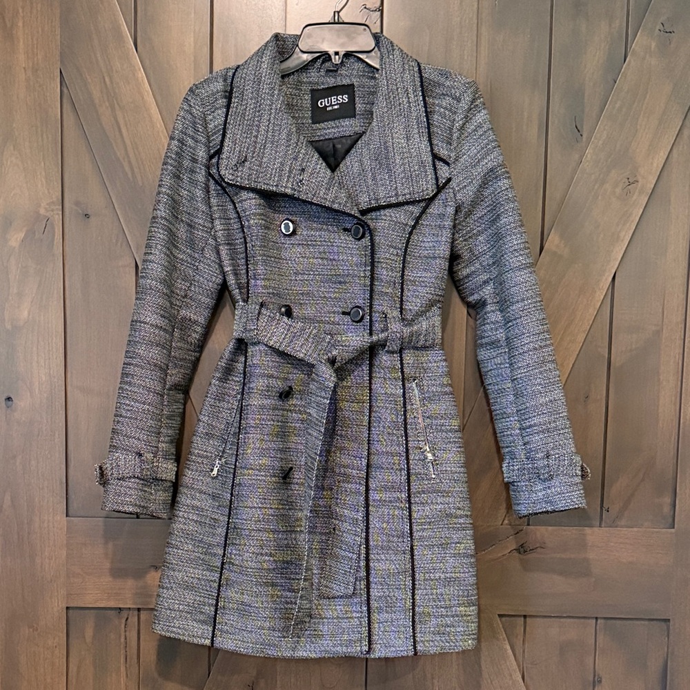 GUESS Women's Gray Double-Breasted Coat Elegant Gray Medium